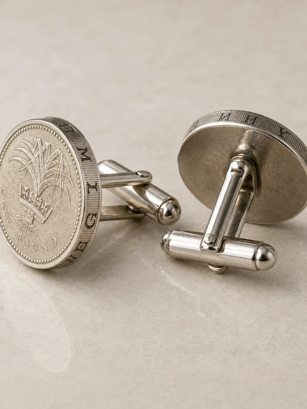 Welsh Heritage £1 Coin Cufflinks –Leek & Crown Design– Patriotic Symbol of Wales